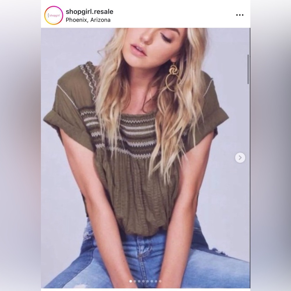Free People Wandering Skies Blouse Olive Green Fp top Maeve anthropologie pilcro